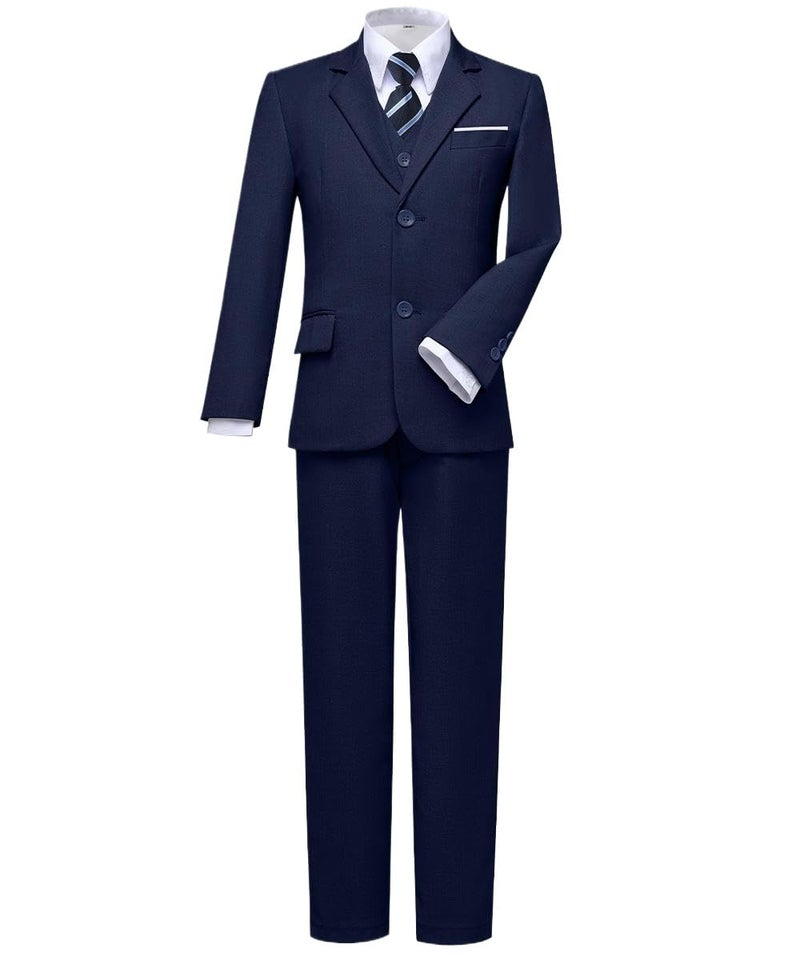 Visaccy Suit for Boys 5 Pieces Kids Tuxedo Toddler Slim Fit Suits Outfit for Wedding Navy Blue Size 2T - Image 1